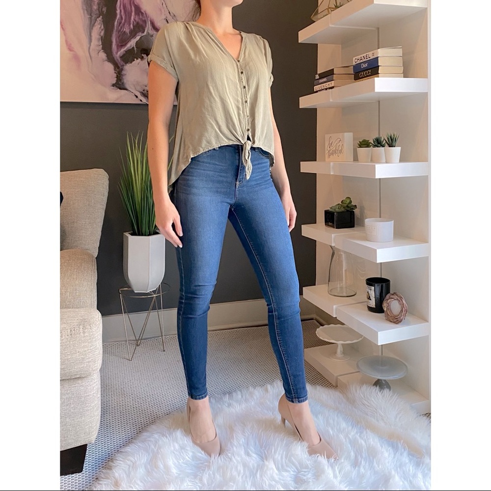 Olive Green Hi/Low Tie Front Top